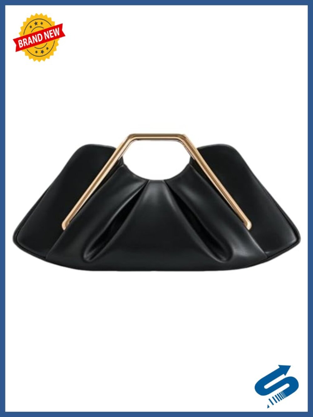 Pleated Faux Leather Metal Frame Cloud Clutch Mini Evening Bag